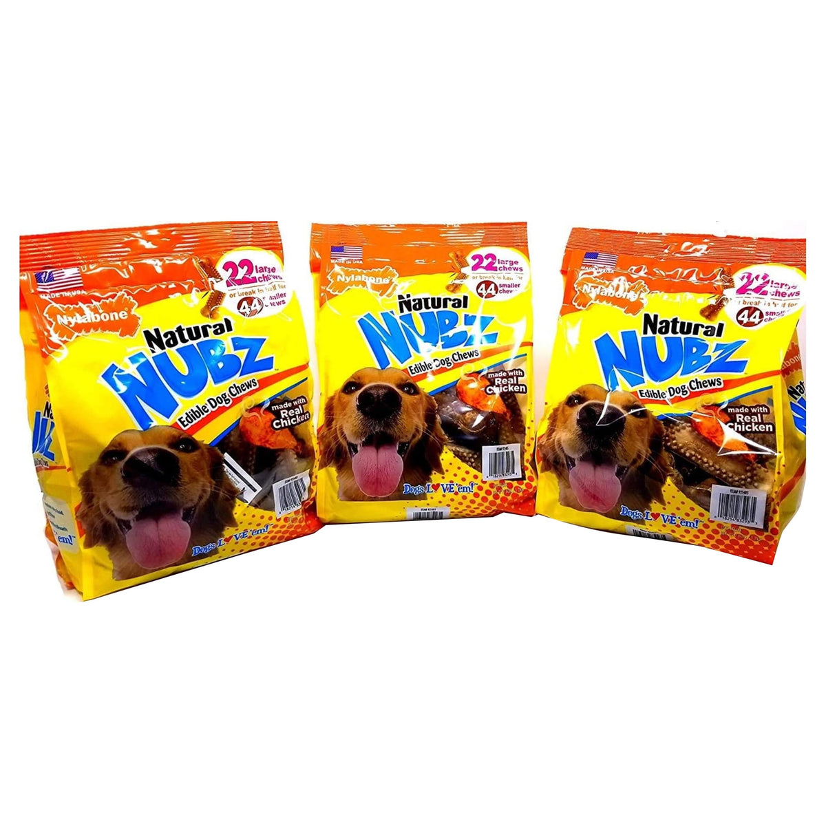 Nylabone Natural Nubz Edible Dog Chews Value Pack of 66ct. / 7.8 lbs. Total (3 x 2.6 lb / 22 ct Bags), 66 large chews; in 3- 2.6lb bags By Visit the Nylabone Store