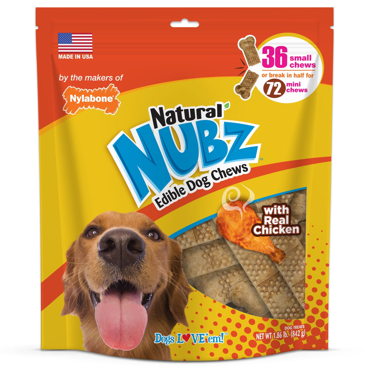 Nylabone Nubz Chicken Dog Chew Treats Small/Regular - Up to 30 Ibs. (36 Count)