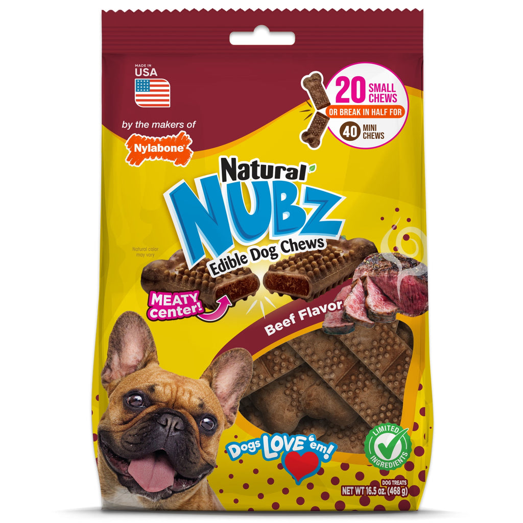 Nylabone Nubz Meaty Center Dog Treats for Small Dogs, Beef Flavor Dog Bones, Small - Up to 30 lbs., 20 Count