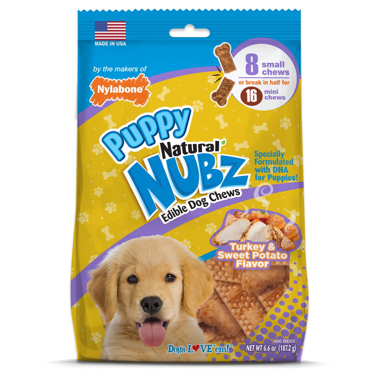 Nylabone Nubz Natural Puppy Treats for Small Dogs, Turkey & Sweet Potato Flavor Dog Treats, Small - Up to 30 lbs., 8 Count