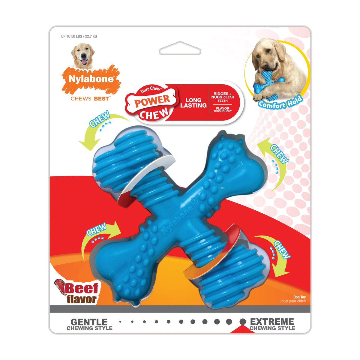 Nylabone Power Chew Comfort Hold X Bone Dog Toy, Dog Chew Toy, Beef Flavor, Small, 1 Count