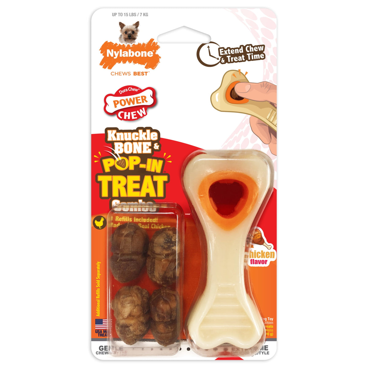 Nylabone Power Chew Knuckle Bone Pop-In Dog Treat Toy, Dog Toy, Chicken Flavor, Medium