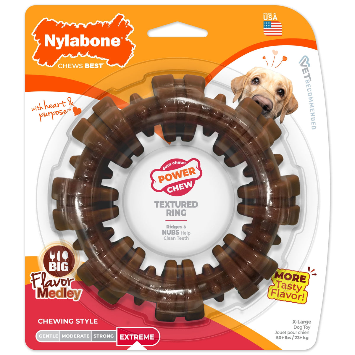 Nylabone Textured Ring Power Chew Toy For X-Large Dogs 50+ Lbs, Chew Toy For X-Large Dogs