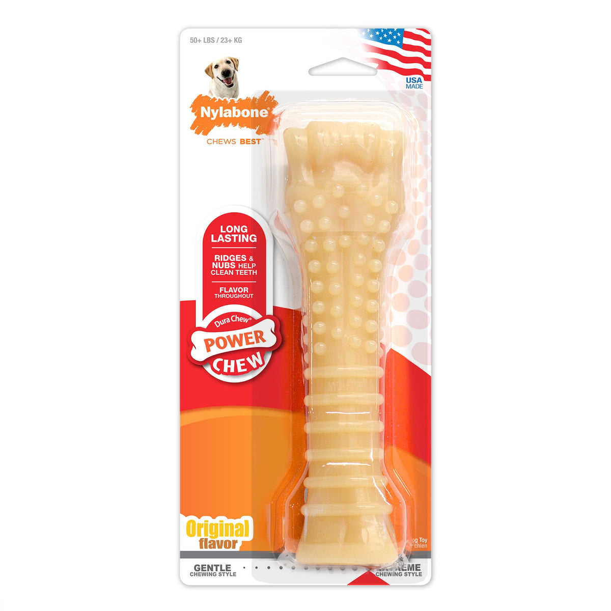 Nylabone Power Chew Textured Knuckle Bone Dog Toy, Dog Chew Toy, Chicken Flavor, X-Large, 1 Count