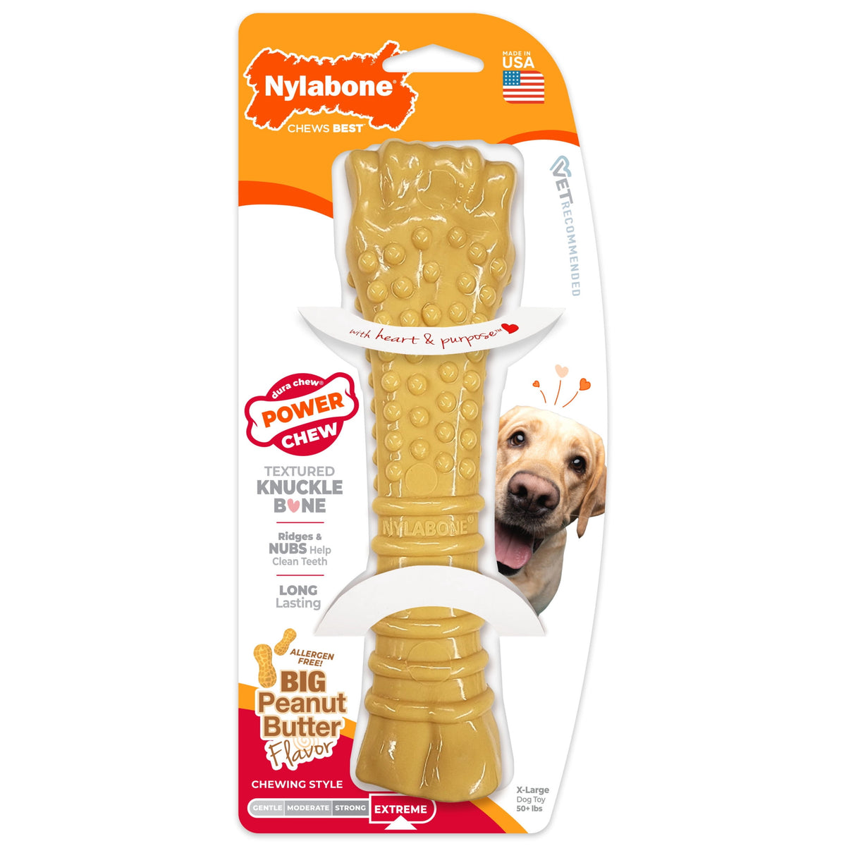 Nylabone Power Chew Textured Knuckle Bone Dog Toy, Dog Chew Toy, Chicken Flavor, X-Large, 1 Count