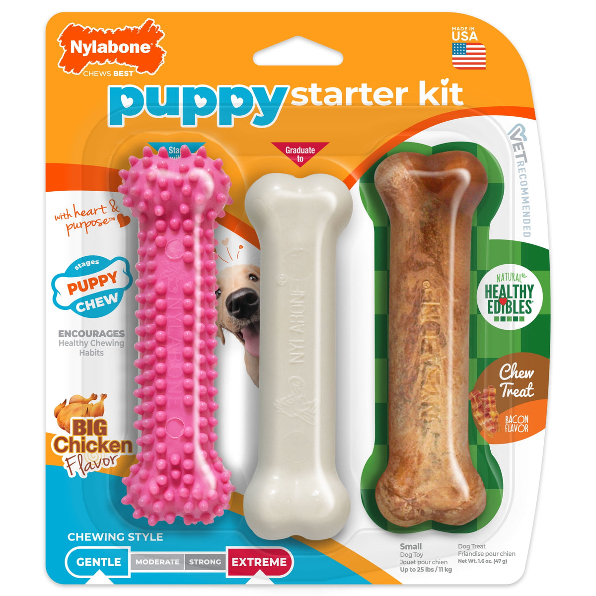 Nylabone Puppy Toys, Dog Teething Toys & Dog Treats, Variety Flavor, Small, 3 pack