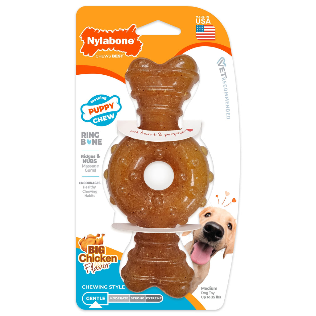 Nylabone Puppy Chew Ring Bone Dog Toy, Dog Chew Toy, Chicken Flavor, Medium, 1 Count