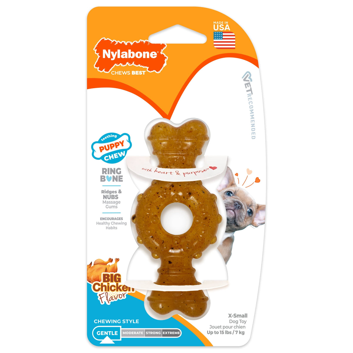 Nylabone Puppy Chew Ring Bone Dog Toy, Dog Chew Toy, Chicken Flavor, Medium, 1 Count