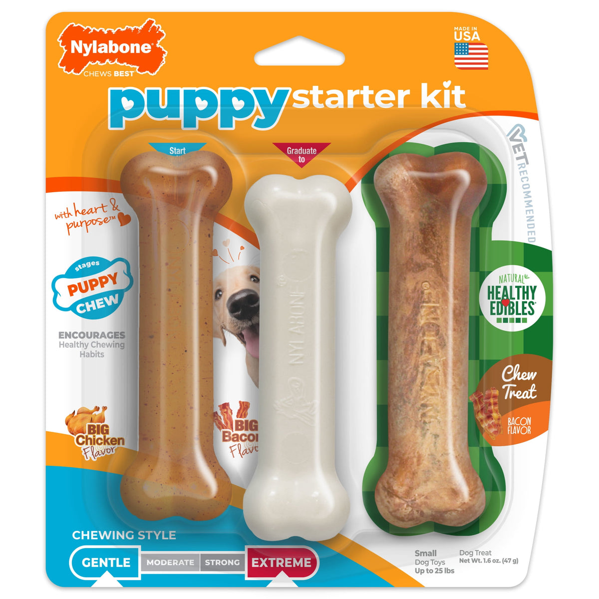 Nylabone Puppy Toys, Dog Teething Toys & Dog Treats, Variety Flavor, Small, 3 pack