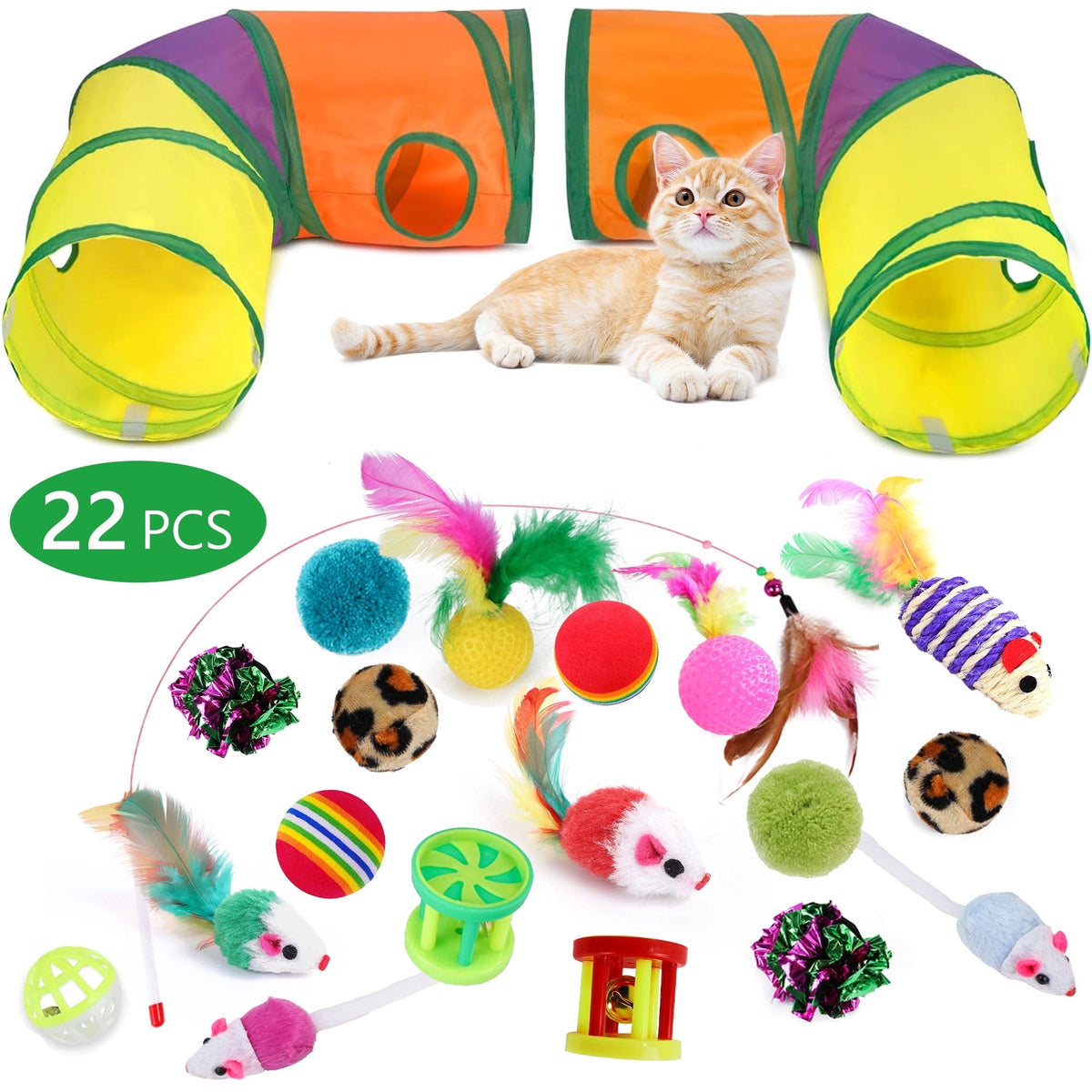 Semfri Cat Toys Tunnels Collapsible Pets Cat Jungle Tunnels Kitty Toys Balls