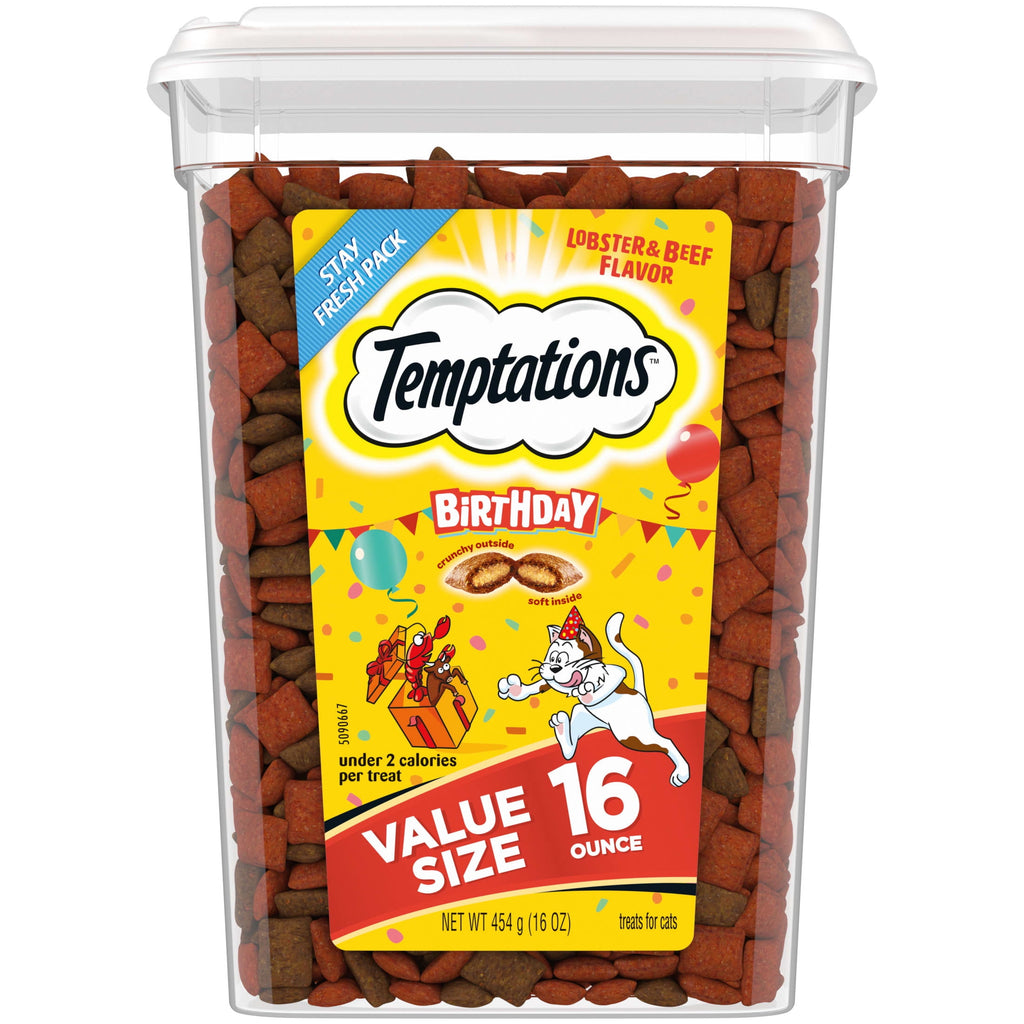 Temptations Birthday Cat Treats, Lobster and Beef, 16 oz. Tub