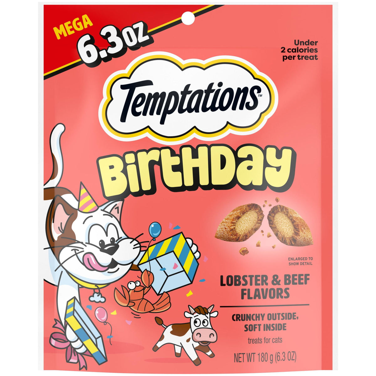 (10 pack) Temptations Birthday Lobster & Beef Flavor Crunchy & Soft Cat Treats, 6.3 oz Pouch