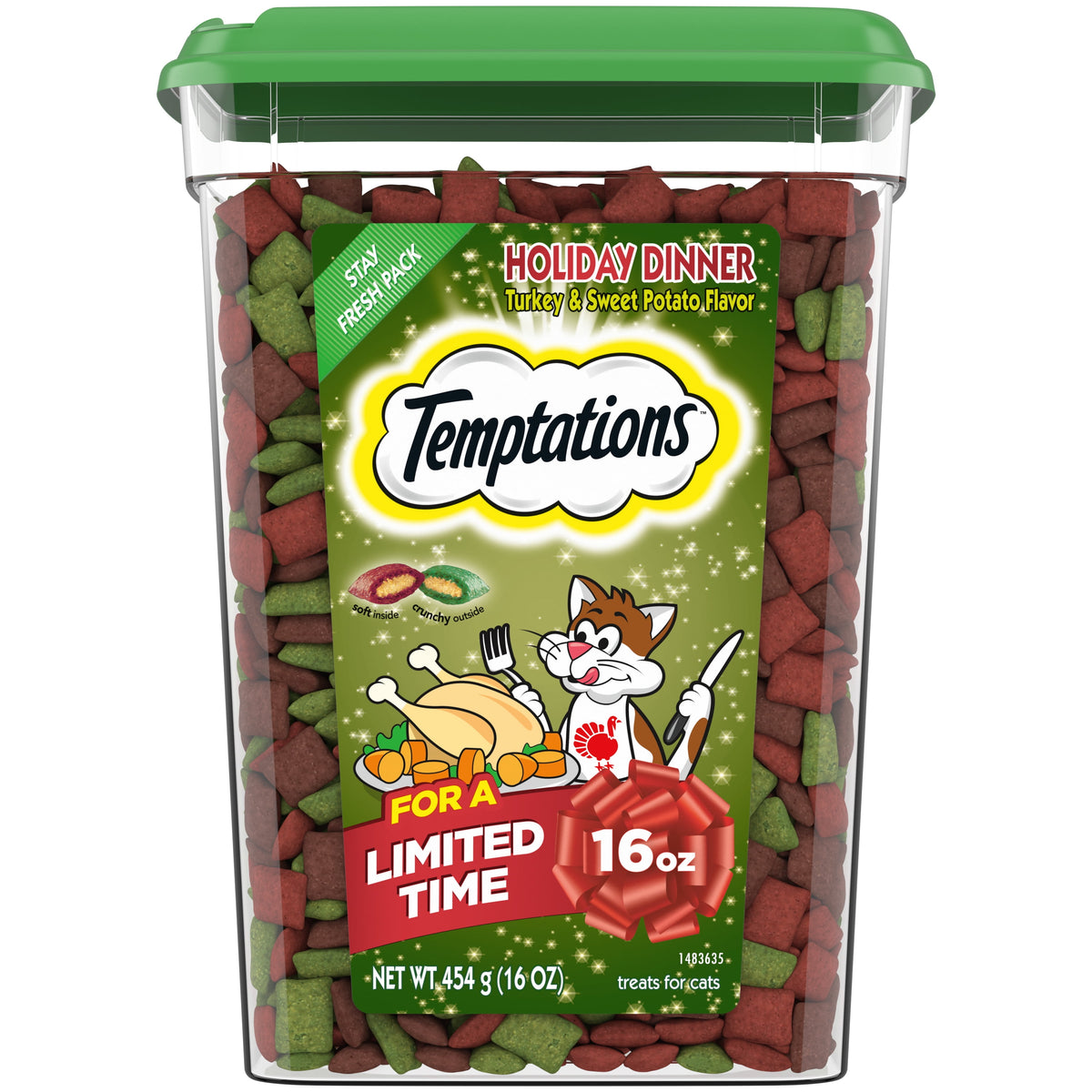 Temptations Classic Crunchy Treats Holiday Dinner Turkey Flavor Cat Treats 16 oz. Tub