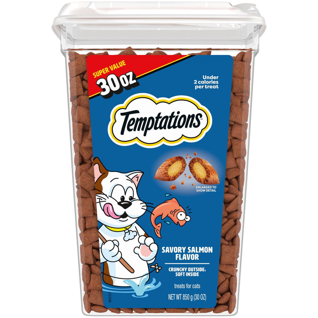 Temptations Classic Savory Salmon Flavor Crunchy And Soft Treats For Cats, 30 Oz Tub