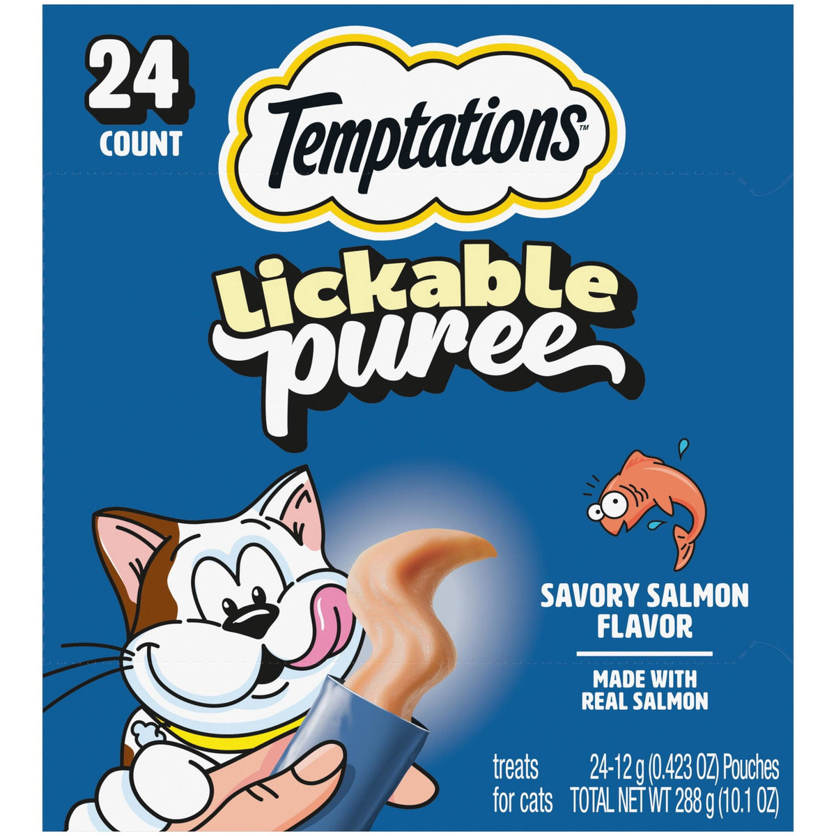 Temptations Creamy Puree With Salmon Squeezable Lickable Wet Treats For Cats, 0.42 Oz (16 Pack)