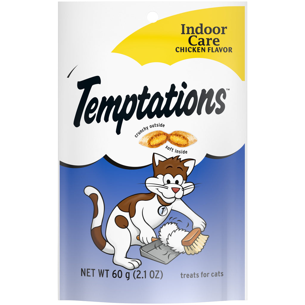 Temptations Indoor Care Crunchy and Soft Cat Treats, Chicken Flavor, 2.1 oz Pouch