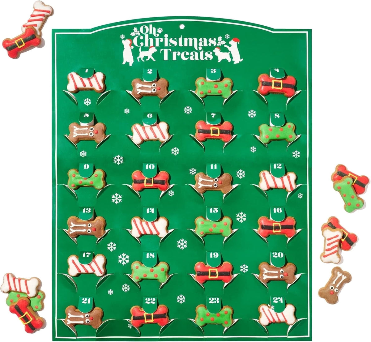 Thoughtfully 24 Days of Christmas Dog Advent Calendar 2024, Gingerbread Baked Dog Treats, Individually Wrapped Bone Shapes, 24 Count
