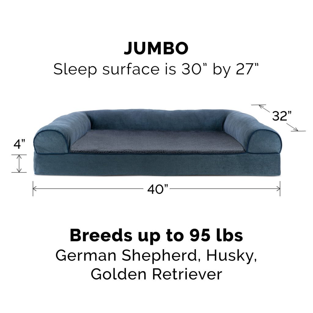FurHaven Faux Fleece & Chenille Soft Woven Orthopedic Sofa Pet Bed, Orion Blue, Jumbo, 1 Count