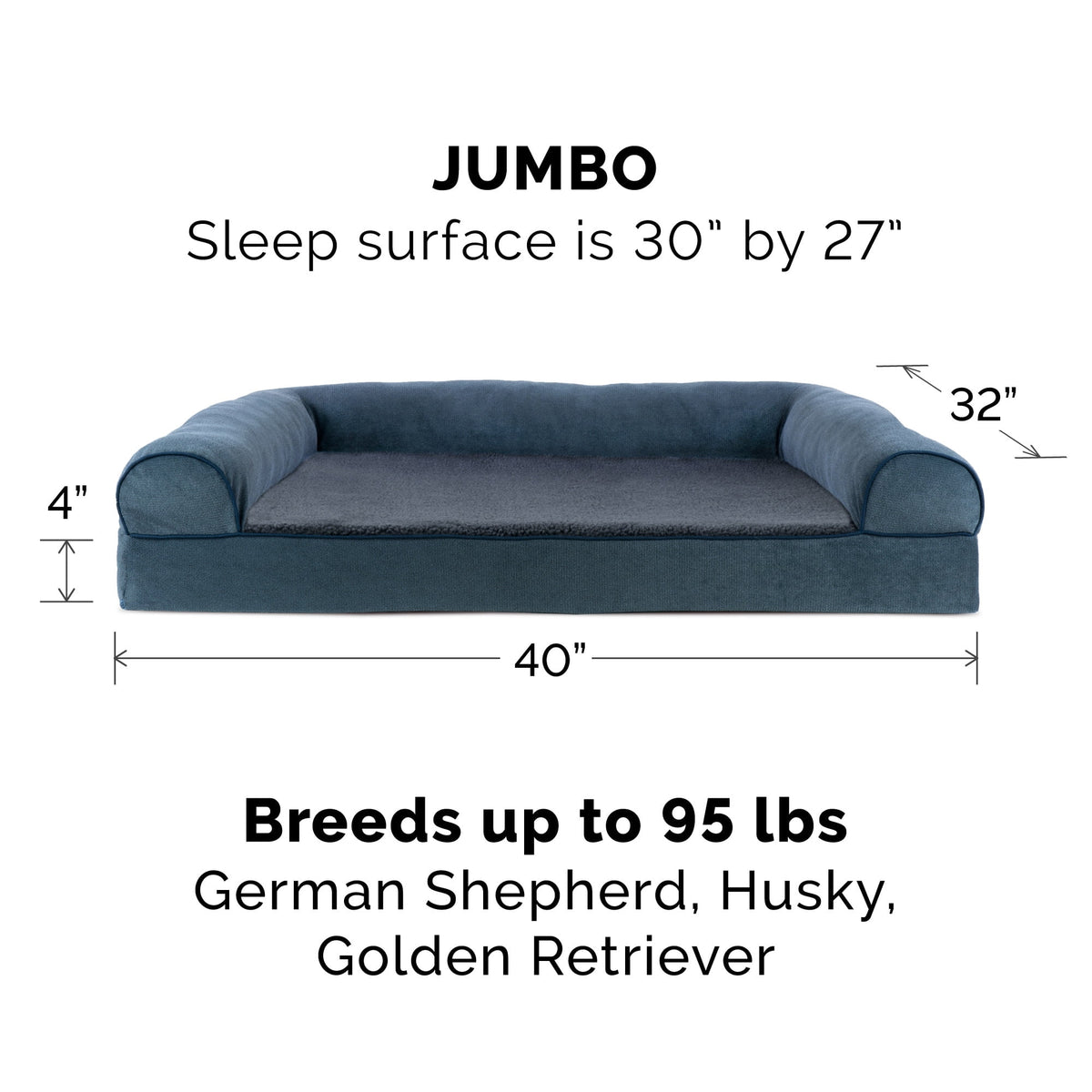 FurHaven Faux Fleece & Chenille Soft Woven Orthopedic Sofa Pet Bed, Orion Blue, Jumbo, 1 Count