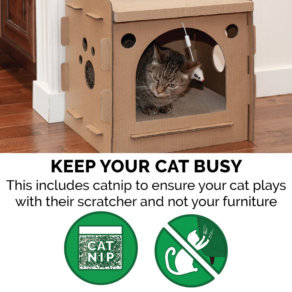 Furhaven Townhouse Multi-Level Cat Scratcher Hideout w/ Catnip - Cardboard Brown, One Size Townhouse Playground One Size Corrugated Scratcher