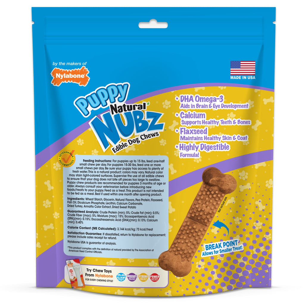 Nylabone Nubz Natural Puppy Treats for Small Dogs, Turkey & Sweet Potato Flavor Dog Treats, Small - Up to 30 lbs., 16 Count