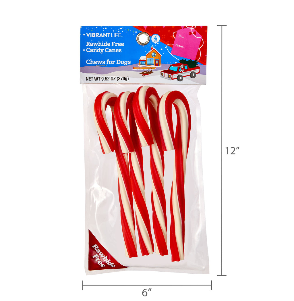 Vibrant Life Holiday Rawhide Free Candy Cane Chews for Dogs, 9.52 oz, 4 Count