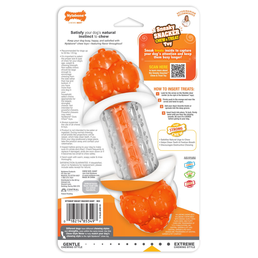 Nylabone Sneaky Snacker Dog Treat Toy Bacon Orange Large (1 Count)