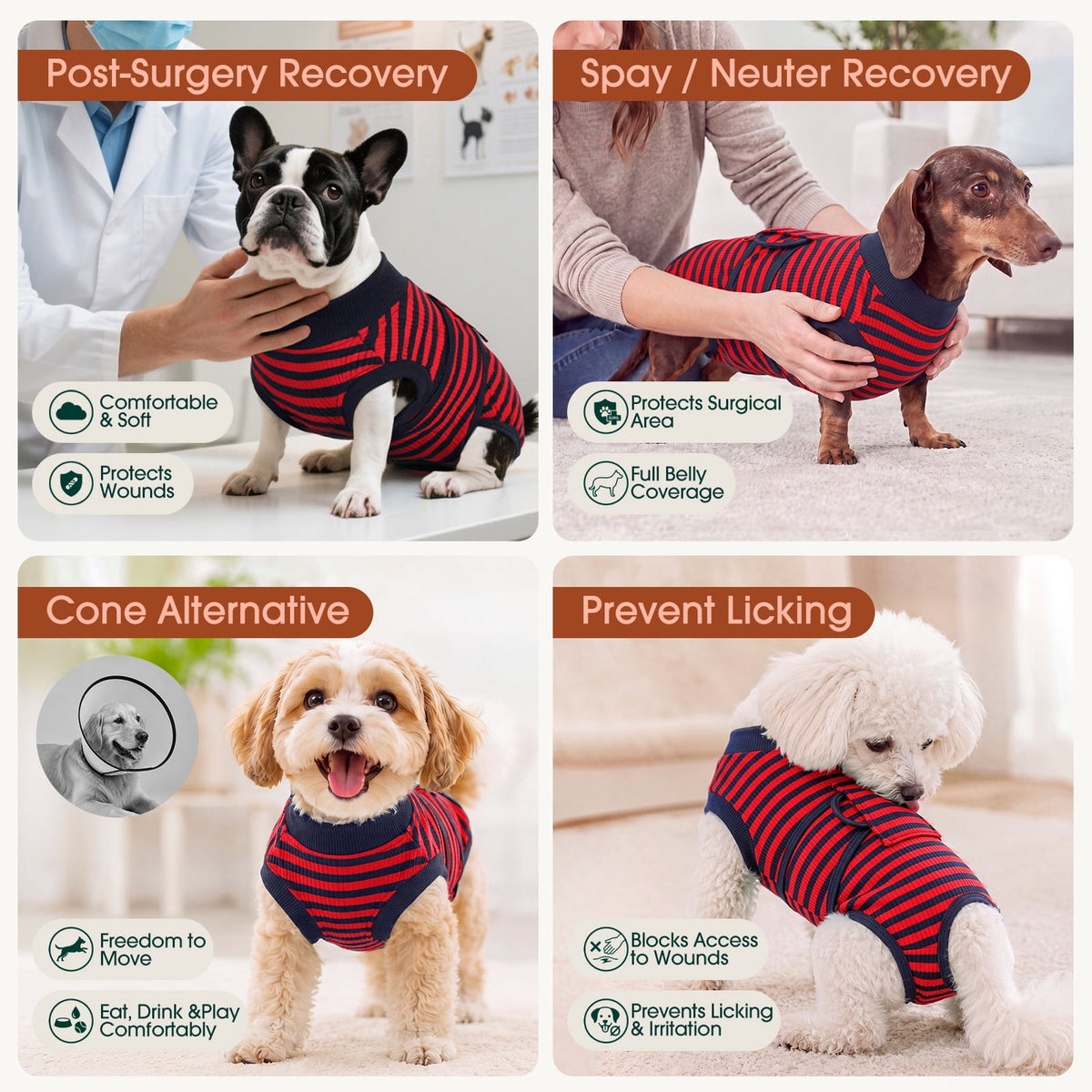 Kuoser Dog Surgical Recovery Suit Dogs Cat Onesie after Surgery,Brown,XL