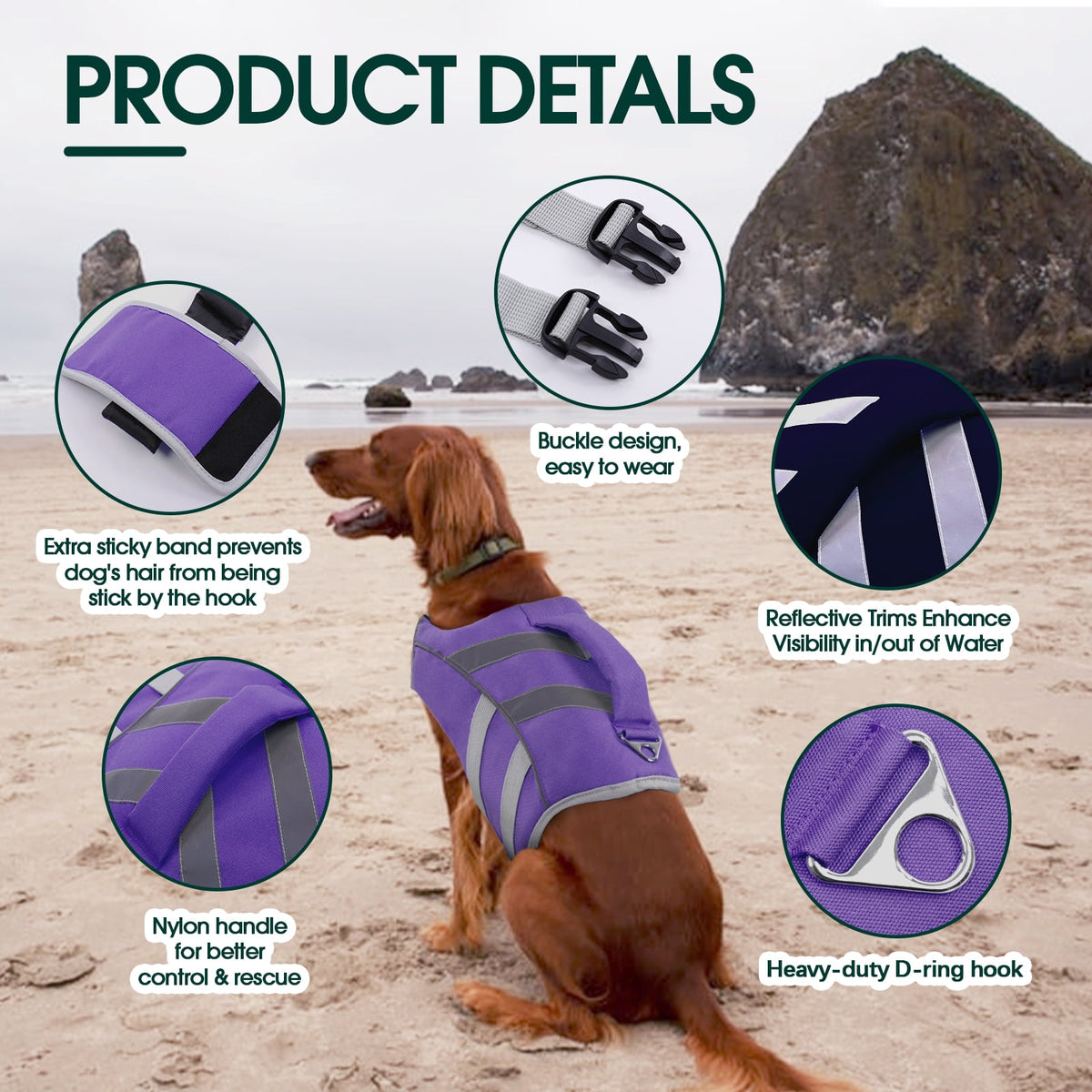 Kuoser Dog Life Jacket with Reflective Stripes, Adjustable Dog Life Vest, Red, M