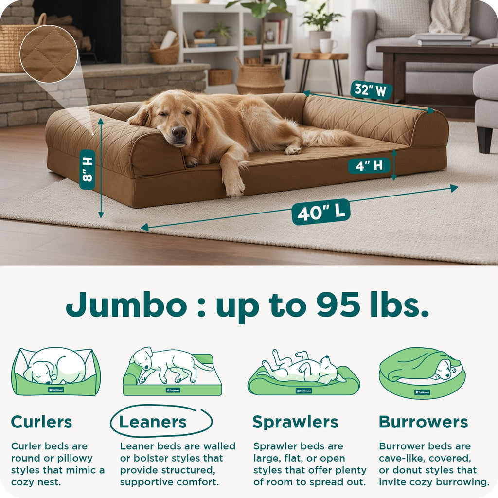 FurHaven Classic Sofa Orthopedic Dog Bed For Large Dogs, Solid Orthopedic Foam Slab for Joint Support, Removable Washable Cover, Jumbo Plus/XXL, Quilted Sofa, Ensign Blue