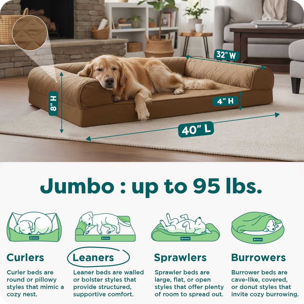 FurHaven Classic Sofa Orthopedic Dog Bed For Large Dogs, Solid Orthopedic Foam Slab for Joint Support, Removable Washable Cover, Jumbo Plus/XXL, Quilted Sofa, Ensign Blue