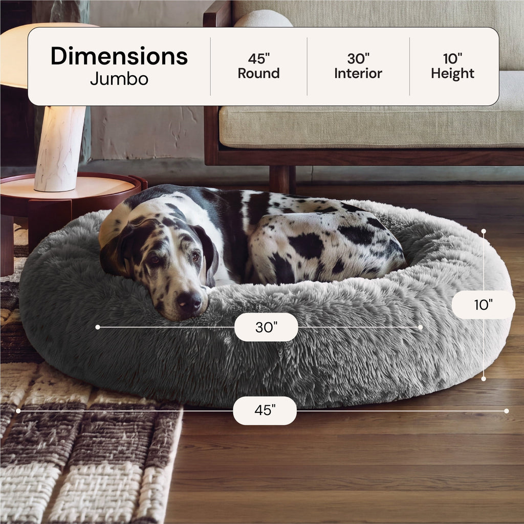 XL 45" Calming Cuddler Long Fur Donut Bed-Mist Gray