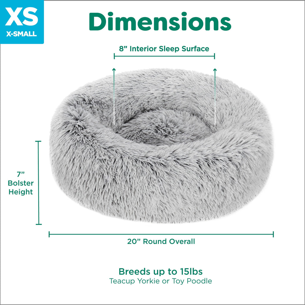 Furhaven 23" Round Calming Donut Dog Bed with Washable & Removable Cover & Bolster - Shaggy Plush Long Faux Fur Ball Bed - Taupe, For Dogs Up to 20 lbs, Small