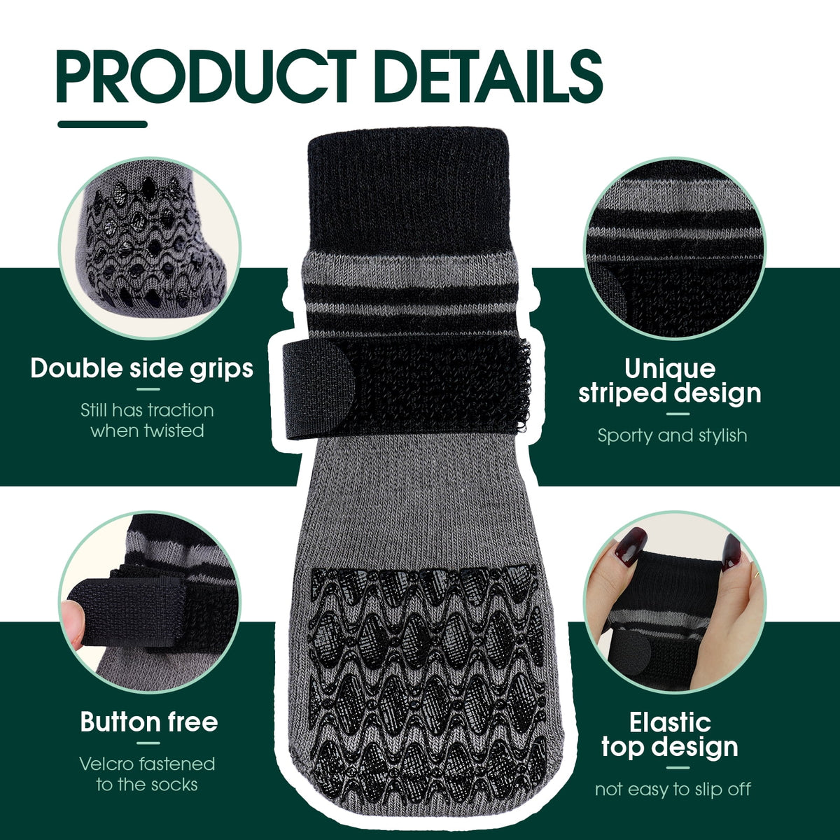 Kuoser Anti-Slip Dog Socks with Double-Sided Traction, 4 Piece Pet Booties for Senior, Dog Paw Protector for Hardwood Floors, Hot Pavement and hot/icy surfaces, Brown, L