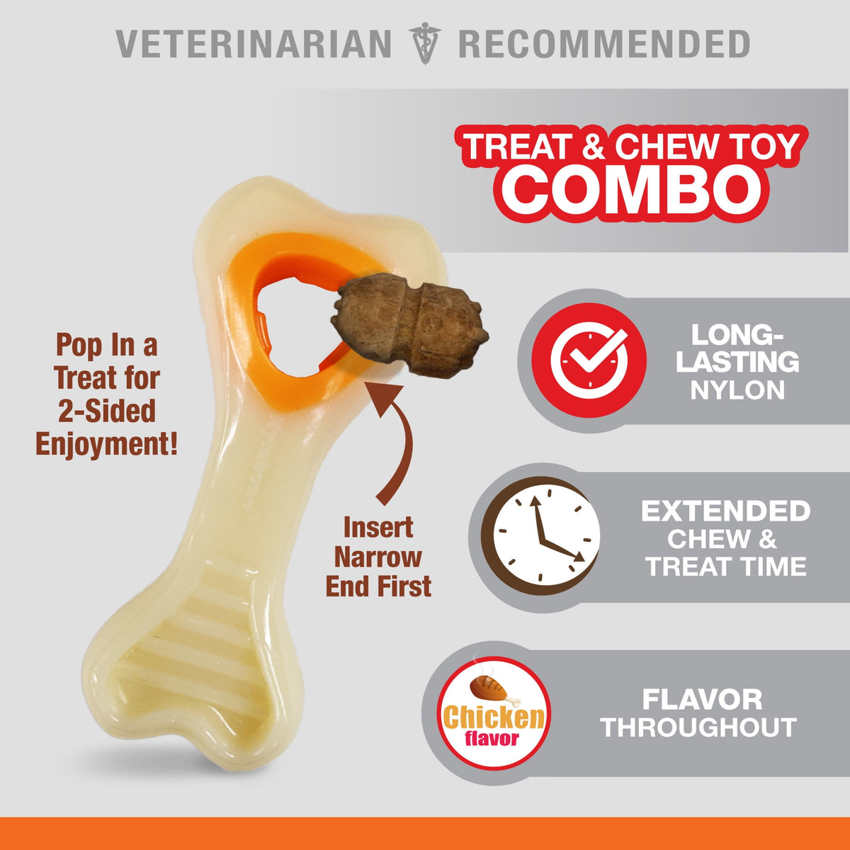 Nylabone Power Chew Knuckle Bone Pop-In Dog Treat Toy, Dog Toy, Chicken Flavor, Medium