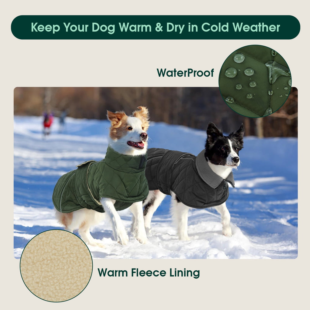 Kuoser Dog Coat Warm Dog Winter Jacket for Small Medium Large Dogs, Green, M