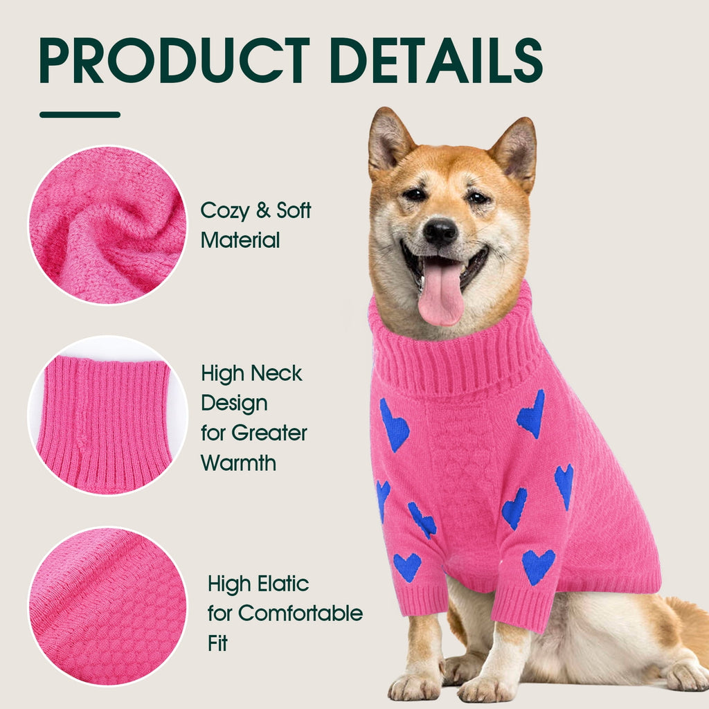 Kuoser Dog Sweater, Turtleneck Pet Sweatshirt, Thick Doggy Winter Clothes for Fall Xmas, Red, M