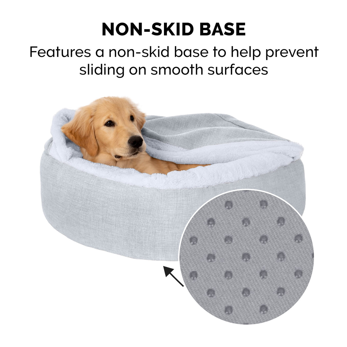 FurHaven Plush & Performance Linen Hooded Donut Pet Bed for Dogs & Cats - Mist Gray, Small - 24"