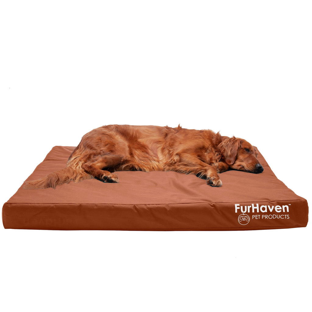 FurHaven Coated Oxford Indoor/Outdoor Deluxe Orthopedic Mattress Pet Bed, Stone Gray, Medium, 1 Count