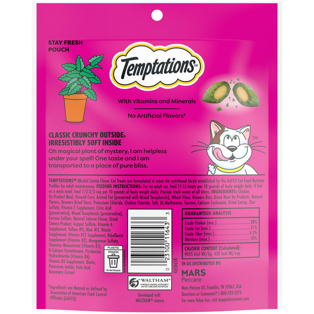 Temptations Classic Blissful Catnip Flavor Crunchy And Soft Treats For Cats, 16 Oz Tub