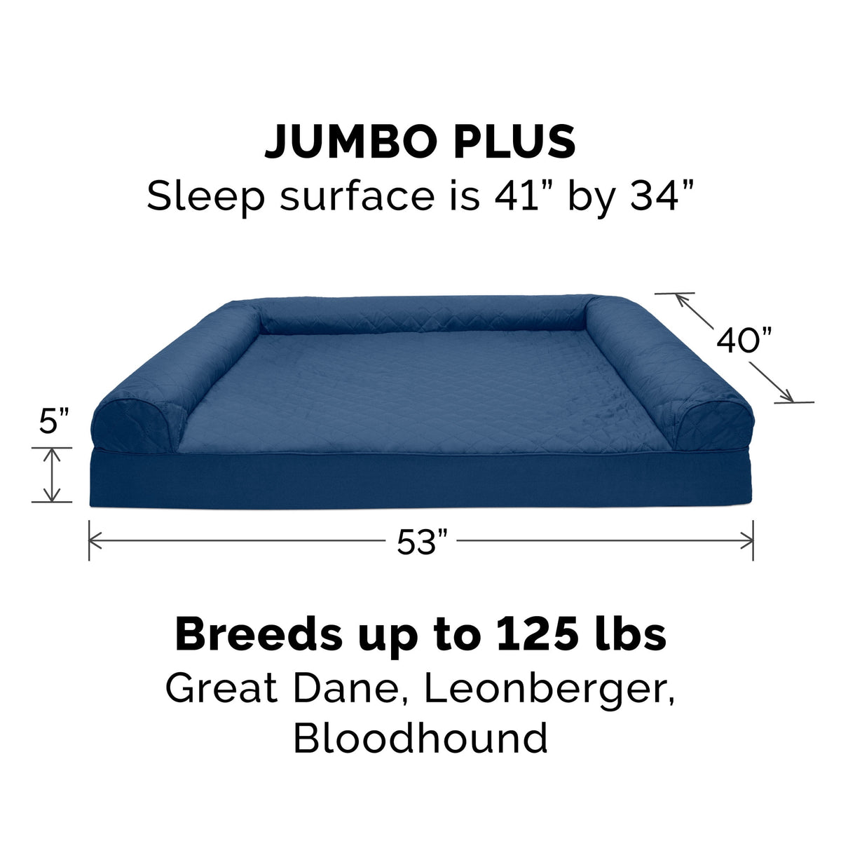 FurHaven Classic Sofa Orthopedic Dog Bed For Large Dogs, Solid Orthopedic Foam Slab for Joint Support, Removable Washable Cover, Jumbo Plus/XXL, Quilted Sofa, Ensign Blue
