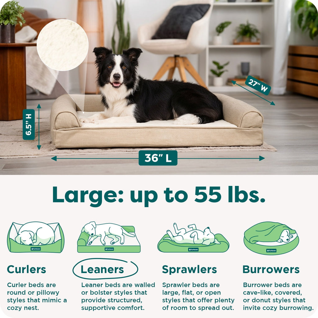 FurHaven Plush & Performance Linen Orthopedic Sofa Pet Bed for Dogs & Cats - Flax, Medium