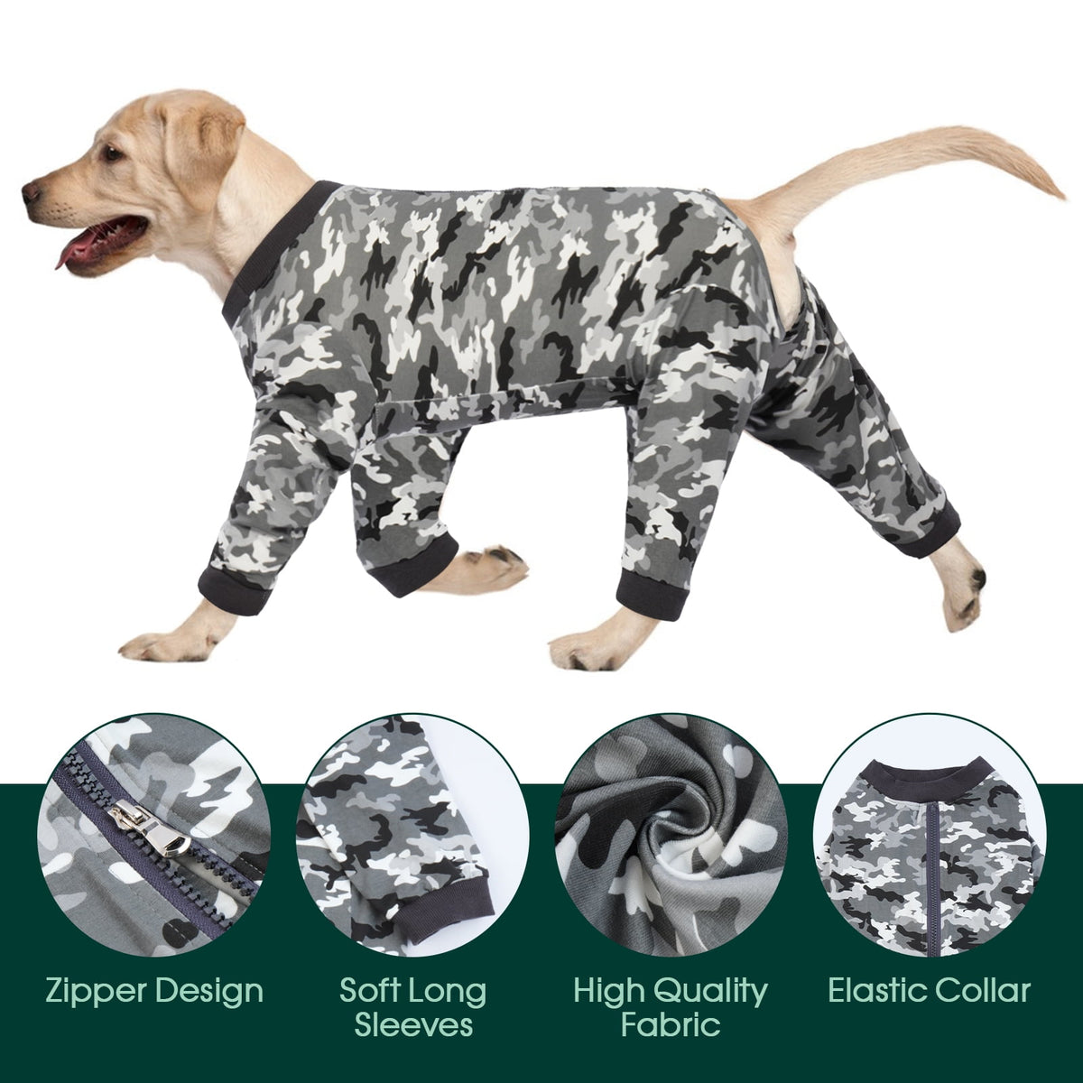 Kuoser Dog Recovery Suit Long Sleeve Dog Onesie after Surgery, Navy Blue, M