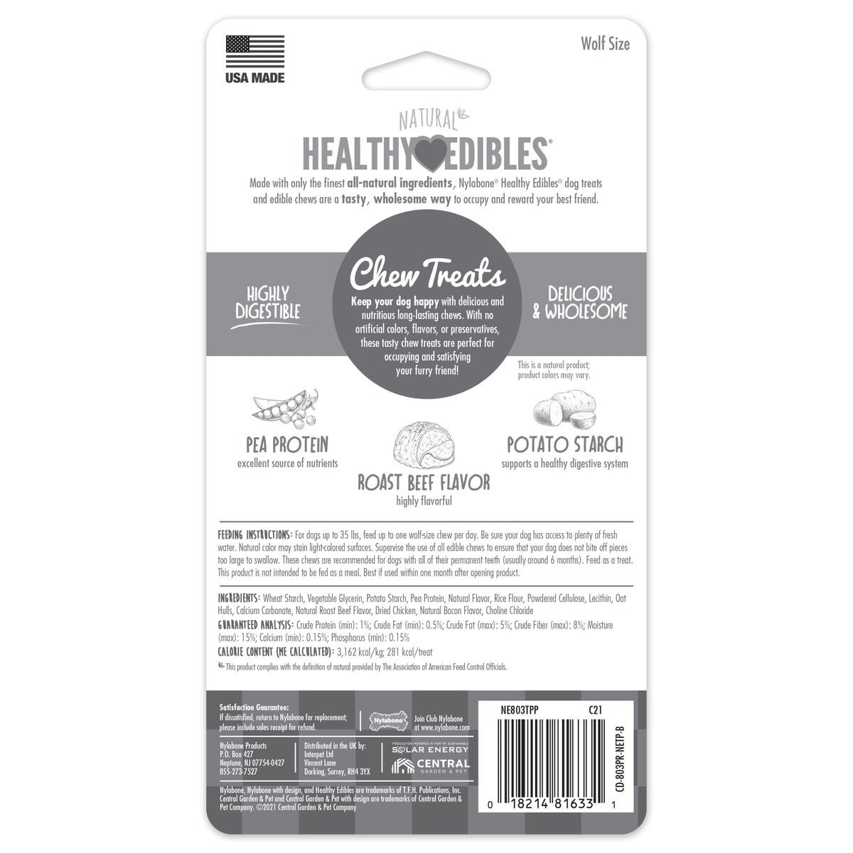Nylabone Healthy Edibles Natural Dog Treats, Long Lasting Dog Bones, Bacon Flavor Dog Treats, For X-Small Dogs (8 Count)