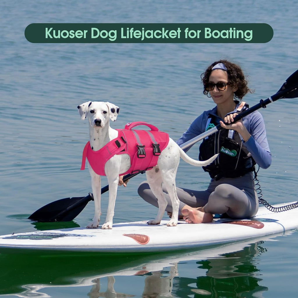 Kuoser Dog Life Jacket, High Flotation Dog Life Vest for Swimming Boating, Red, S