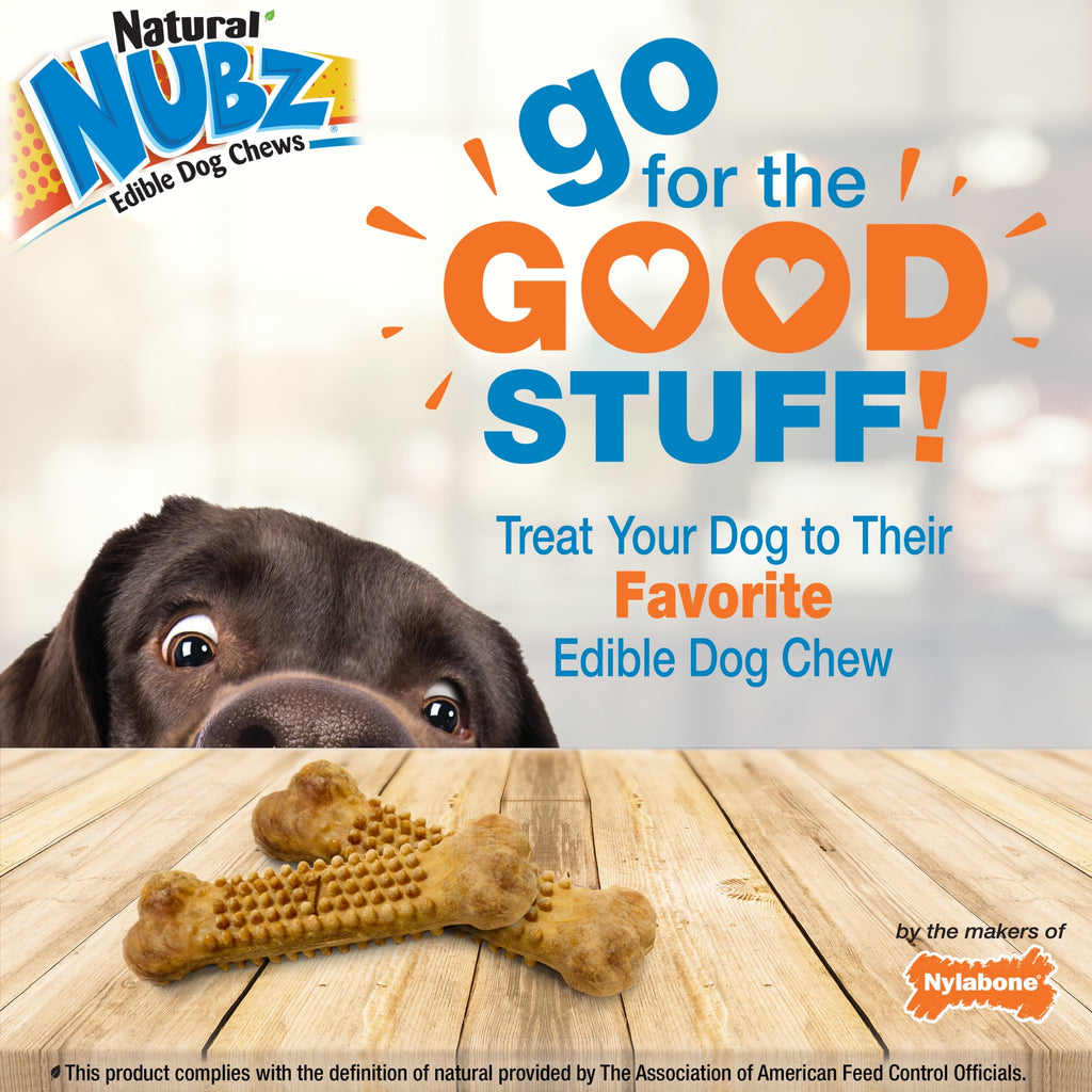 Nylabone Nubz Natural Dog Treats for Large Dogs, Peanut Butter Flavor Dog Bones, Large - 30+ lbs., 1.7 lb. Pouch, 15 Count