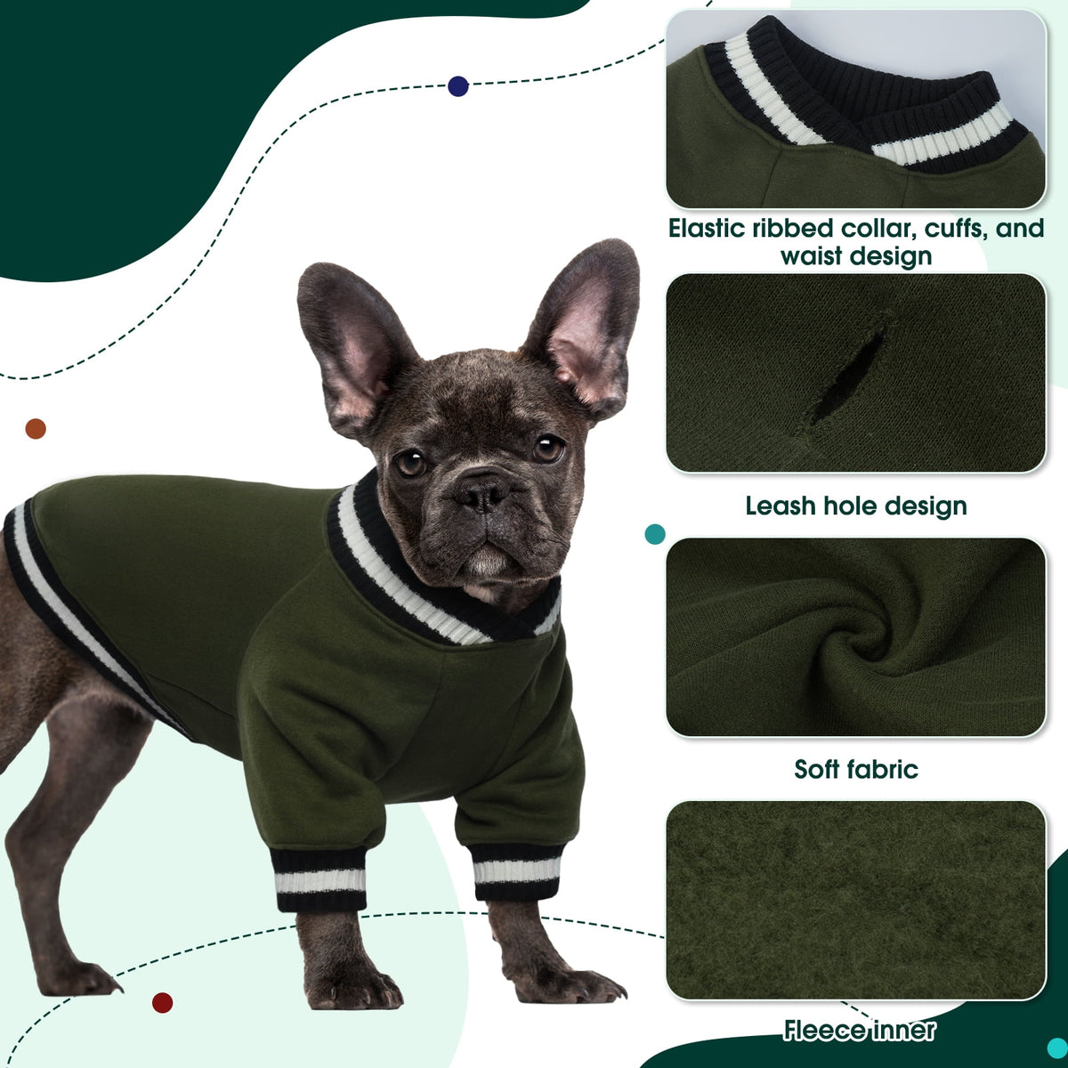 Kuoser Dog Winter Sweater, Cute Pet Pullover Vest, Soft and Thick Sweatshirt for Dogs and Cats, Green, XL