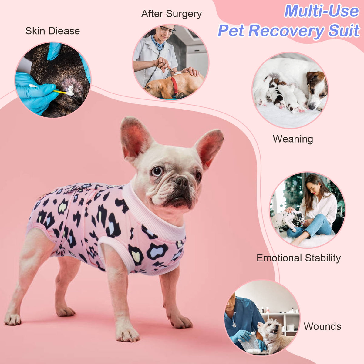 Kuoser Dog Recovery Suit after Surgery, Professional Surgical Onesie for Male Female Dogs, Soft Pet Surgery Suit for Abdominal Wounds Skin Disease, Purple Leopard, XL
