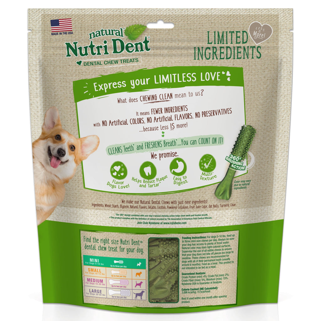 Nylabone Nutri Dent Natural Dental Chews for Dogs, Limited Ingredient Dog Treats, Teeth Cleaning Dental Sticks for Dogs, Fresh Breath Flavor, For X-Small Dogs (160 Count)