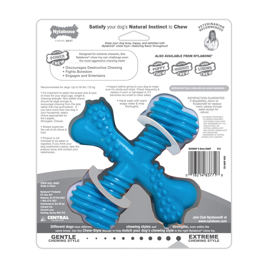 Nylabone Power Chew Comfort Hold X Bone Dog Toy, Dog Chew Toy, Beef Flavor, Small, 1 Count